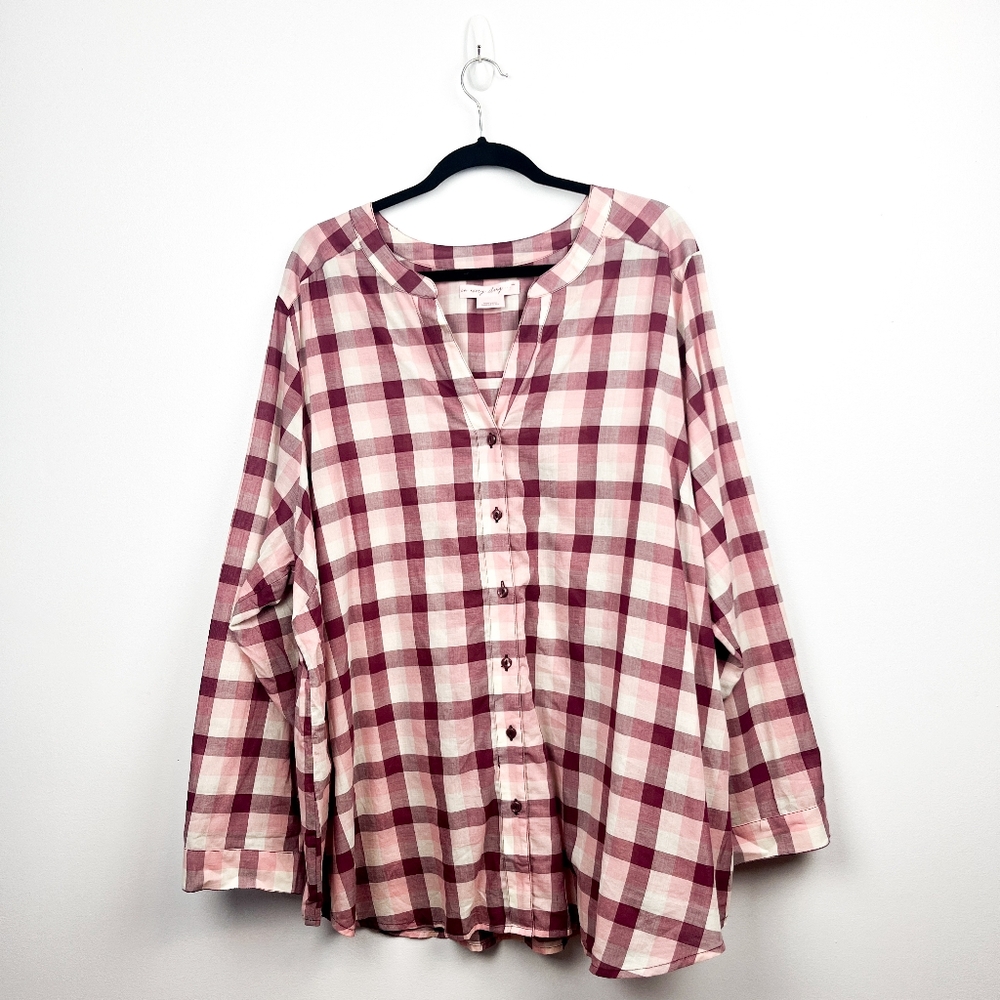 Penningtons In Every Story Plaid Red Pink & White Button-Up Women's Top